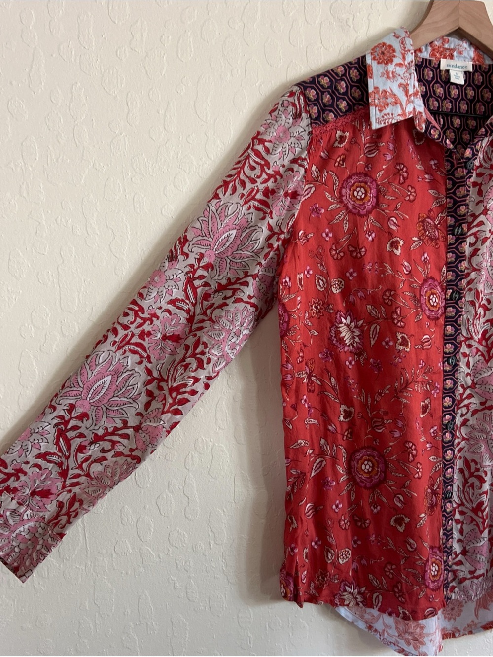 Sundance Kalamaria Patchwork Mixed Floral Print Long Sleeve Button Down Shirt S - Picture 5 of 8